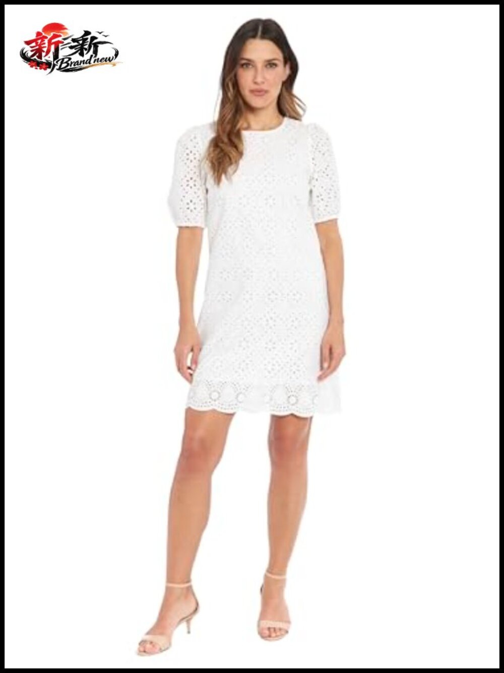 Women's Cotton Eyelet Mini Dress Puff Sleeve